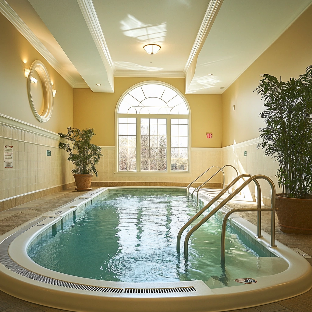 Басейн з пологим входом та поручнями для зручності та безпеки